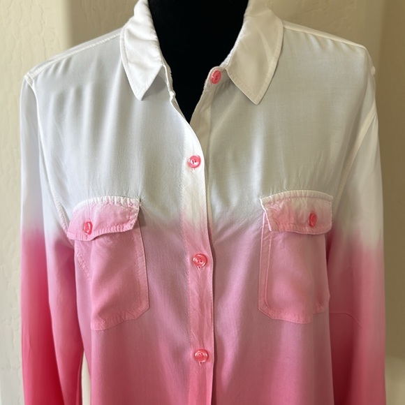 Super Cute Faded Glory Pink & White Ombre Button Down Shirt Size Large (12-14) - Picture 5 of 9